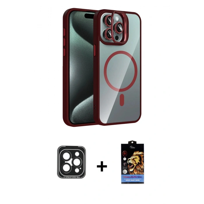 MARSİLYAN™- iPhone 15 Pro Max Kılıf Yadigar Asil Koleksiyonu - Siyah Buffer Hayalet Cam Ekran Koruyucu + PVD Metal Kamera Lens - SH