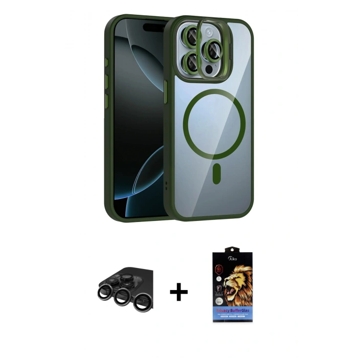 MARSİLYAN™- iPhone 15 Pro Max Kılıf Yadigar Asil Koleksiyonu - Siyah Buffer Hayalet Cam Ekran Koruyucu + Raze Metal Kamera Lens - TMGI