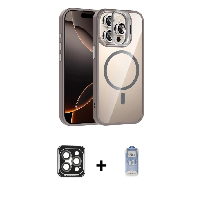 MARSİLYAN™- iPhone 15 Pro Max Kılıf Yadigar Asil Koleksiyonu - Siyah Joko Magic 5D Cam + PVD Metal Kamera Lens - GI