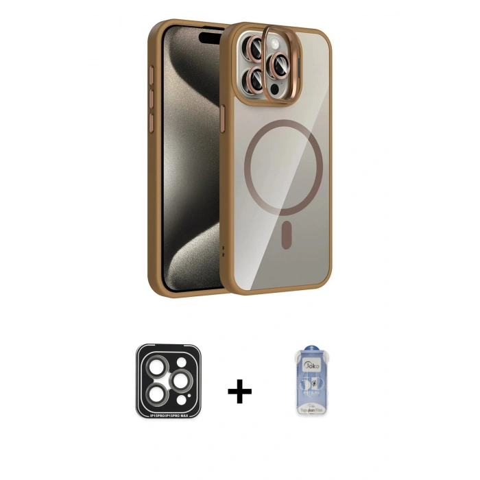 MARSİLYAN™- iPhone 15 Pro Max Kılıf Yadigar Asil Koleksiyonu - Siyah Joko Magic 5D Cam + PVD Metal Kamera Lens - GI