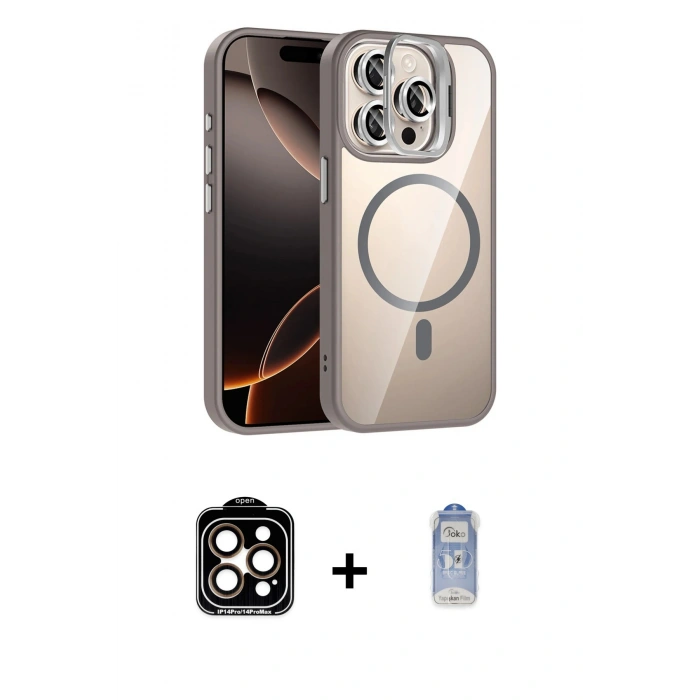 MARSİLYAN™- iPhone 15 Pro Max Kılıf Yadigar Asil Koleksiyonu - Siyah Joko Magic 5D Cam + PVD Metal Kamera Lens - TU
