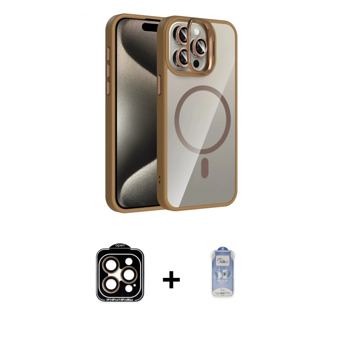 MARSİLYAN™- iPhone 15 Pro Max Kılıf Yadigar Asil Koleksiyonu - Siyah Joko Magic 5D Cam + PVD Metal Kamera Lens - TU