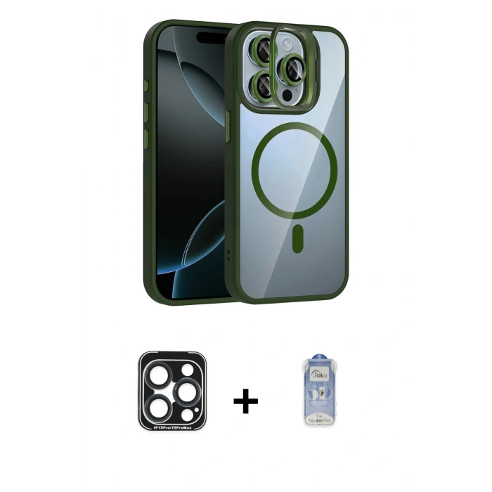 MARSİLYAN™- iPhone 15 Pro Max Kılıf Yadigar Asil Koleksiyonu - Siyah Joko Magic 5D Cam + PVD Metal Kamera Lens - LT