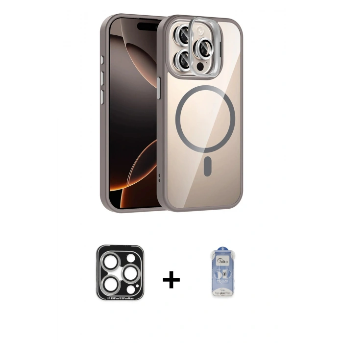 MARSİLYAN™- iPhone 15 Pro Max Kılıf Yadigar Asil Koleksiyonu - Siyah Joko Magic 5D Cam + PVD Metal Kamera Lens - GS