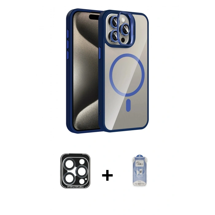 MARSİLYAN™- iPhone 15 Pro Max Kılıf Yadigar Asil Koleksiyonu - Siyah Joko Magic 5D Cam + PVD Metal Kamera Lens - LT