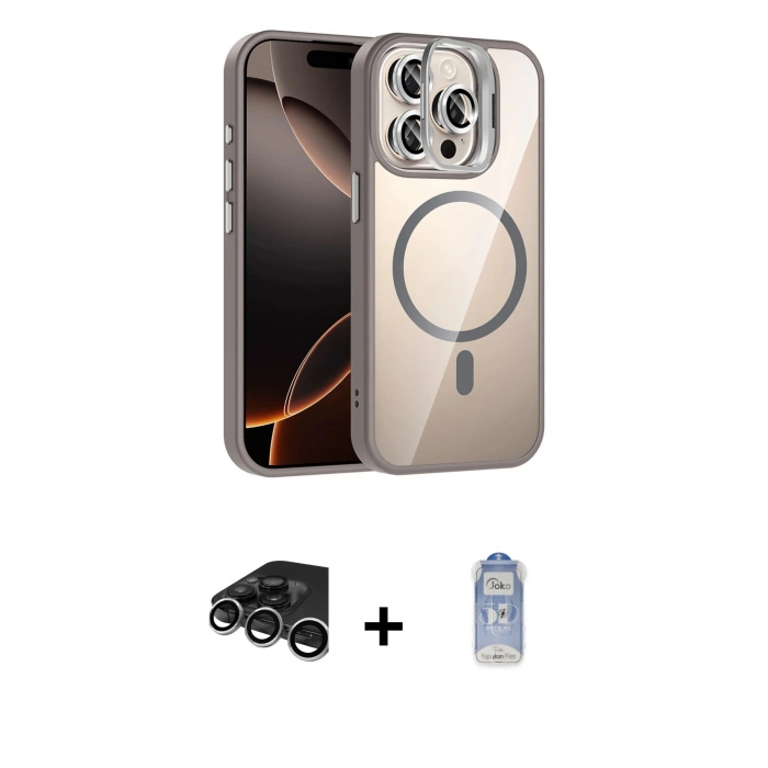 MARSİLYAN™- iPhone 15 Pro Max Kılıf Yadigar Asil Koleksiyonu - Siyah Joko Magic 5D Cam + Raze Metal Kamera Lens - GS
