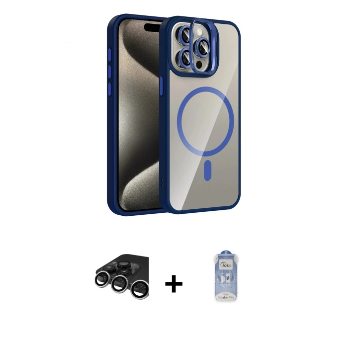 MARSİLYAN™- iPhone 15 Pro Max Kılıf Yadigar Asil Koleksiyonu - Siyah Joko Magic 5D Cam + Raze Metal Kamera Lens - GS