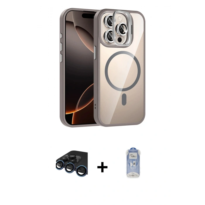 MARSİLYAN™- iPhone 15 Pro Max Kılıf Yadigar Asil Koleksiyonu - Siyah Joko Magic 5D Cam + Raze Metal Kamera Lens - LT