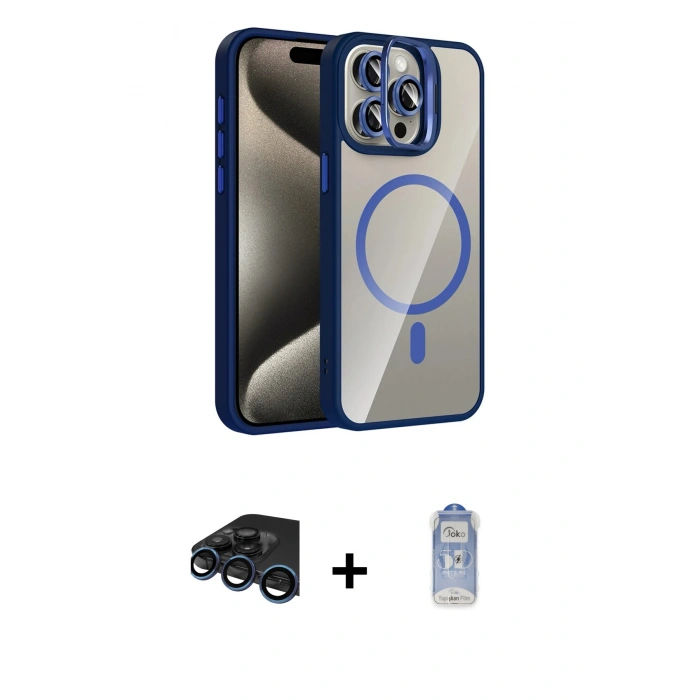 MARSİLYAN™- iPhone 15 Pro Max Kılıf Yadigar Asil Koleksiyonu - Siyah Joko Magic 5D Cam + Raze Metal Kamera Lens - LT