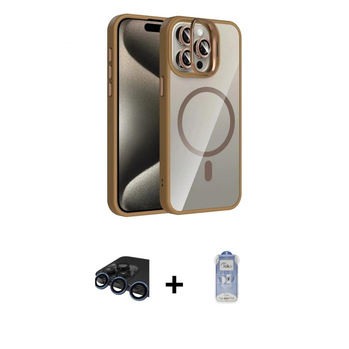 MARSİLYAN™- iPhone 15 Pro Max Kılıf Yadigar Asil Koleksiyonu - Siyah Joko Magic 5D Cam + Raze Metal Kamera Lens - LT