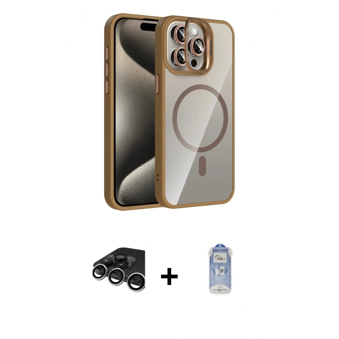 MARSİLYAN™- iPhone 15 Pro Max Kılıf Yadigar Asil Koleksiyonu - Siyah Joko Magic 5D Cam + Raze Metal Kamera Lens - GS