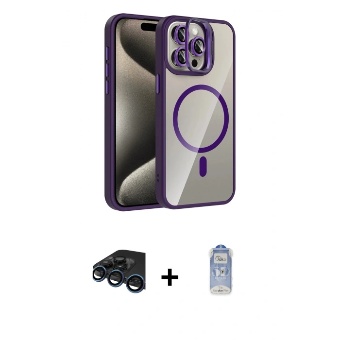 MARSİLYAN™- iPhone 15 Pro Max Kılıf Yadigar Asil Koleksiyonu - Siyah Joko Magic 5D Cam + Raze Metal Kamera Lens - LT
