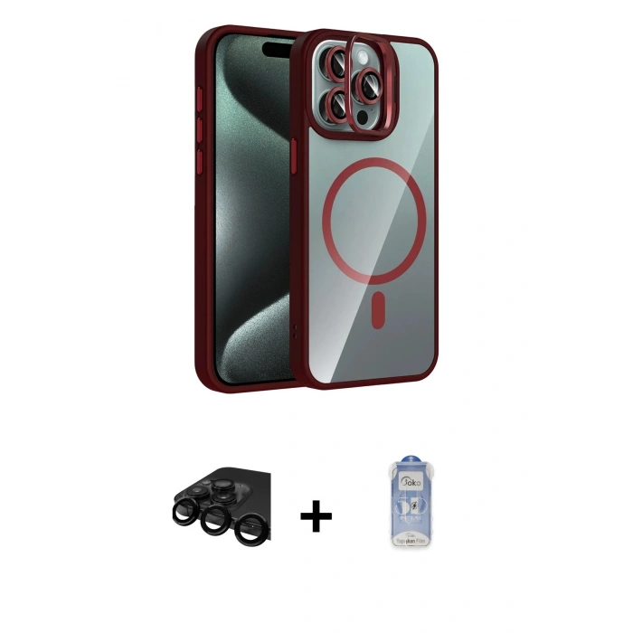 MARSİLYAN™- iPhone 15 Pro Max Kılıf Yadigar Asil Koleksiyonu - Siyah Joko Magic 5D Cam + Raze Metal Kamera Lens - SH