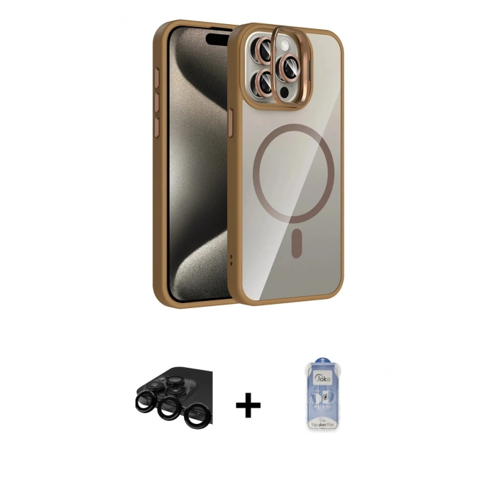 MARSİLYAN™- iPhone 15 Pro Max Kılıf Yadigar Asil Koleksiyonu - Siyah Joko Magic 5D Cam + Raze Metal Kamera Lens - SH