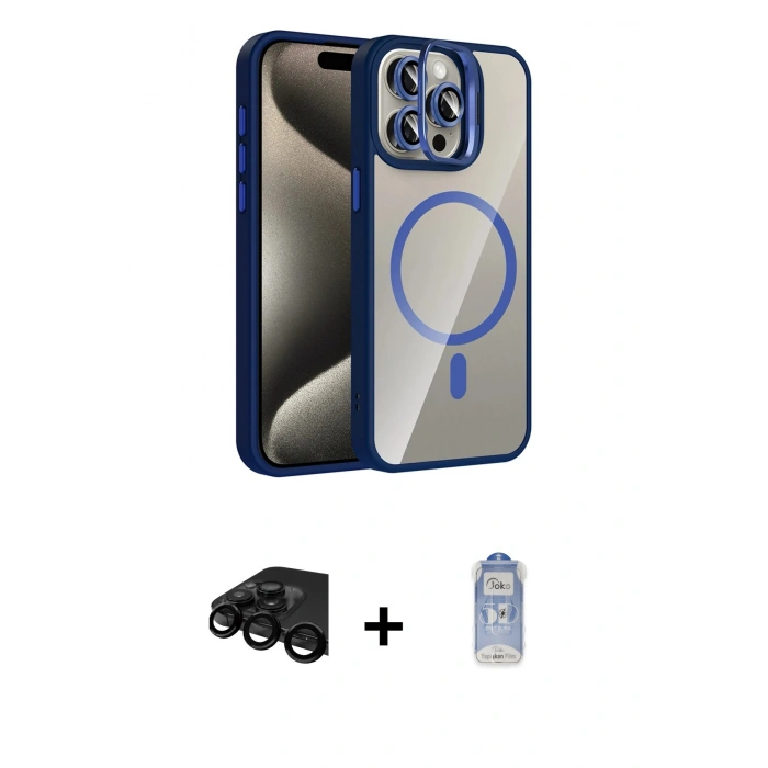 MARSİLYAN™- iPhone 15 Pro Max Kılıf Yadigar Asil Koleksiyonu - Siyah Joko Magic 5D Cam + Raze Metal Kamera Lens - SH
