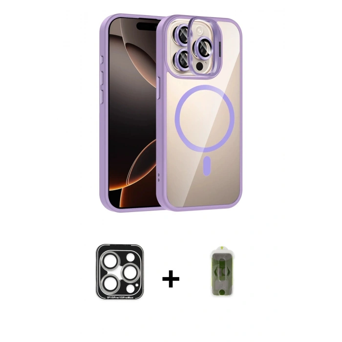 MARSİLYAN™- iPhone 15 Pro Max Kılıf Yadigar Asil Koleksiyonu - Siyah Joko Magic 5D Hayalet Cam + PVD Metal Kamera Lens - GS