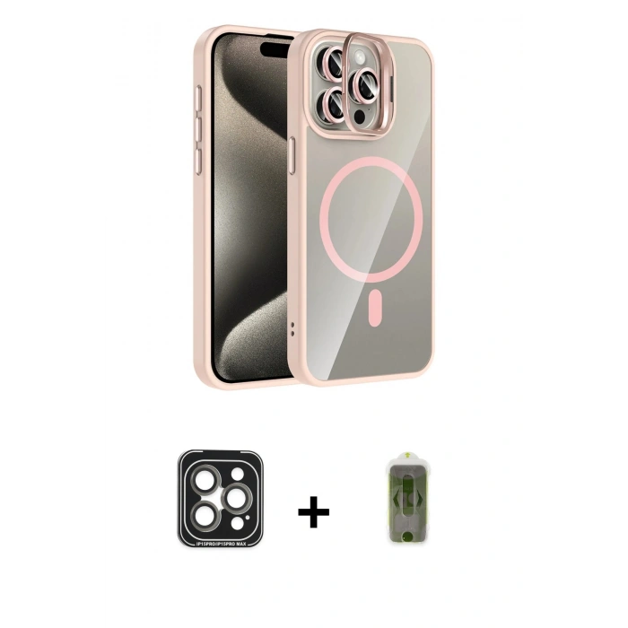 MARSİLYAN™- iPhone 15 Pro Max Kılıf Yadigar Asil Koleksiyonu - Siyah Joko Magic 5D Hayalet Cam + PVD Metal Kamera Lens - GI