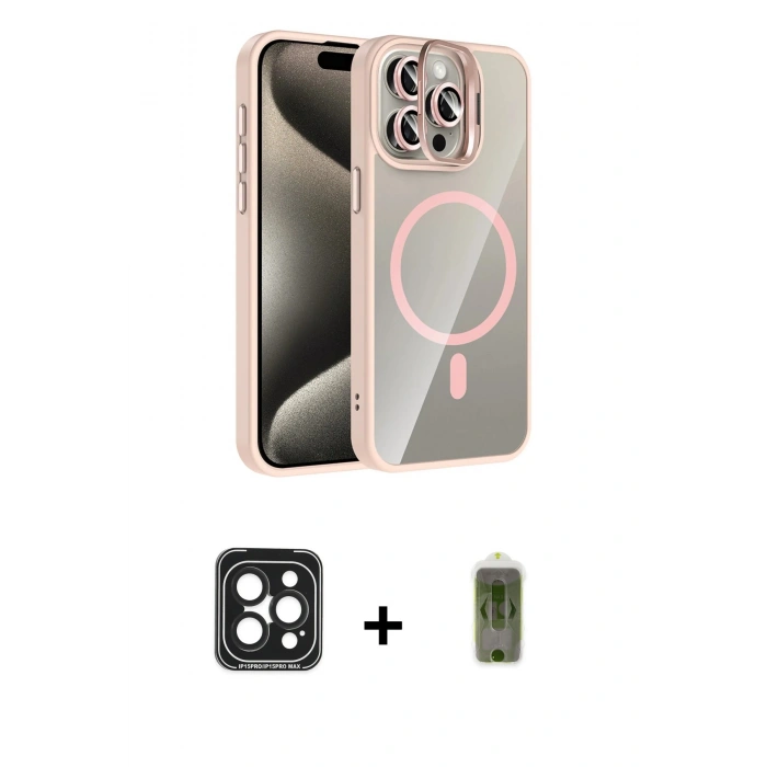MARSİLYAN™- iPhone 15 Pro Max Kılıf Yadigar Asil Koleksiyonu - Siyah Joko Magic 5D Hayalet Cam + PVD Metal Kamera Lens - SH