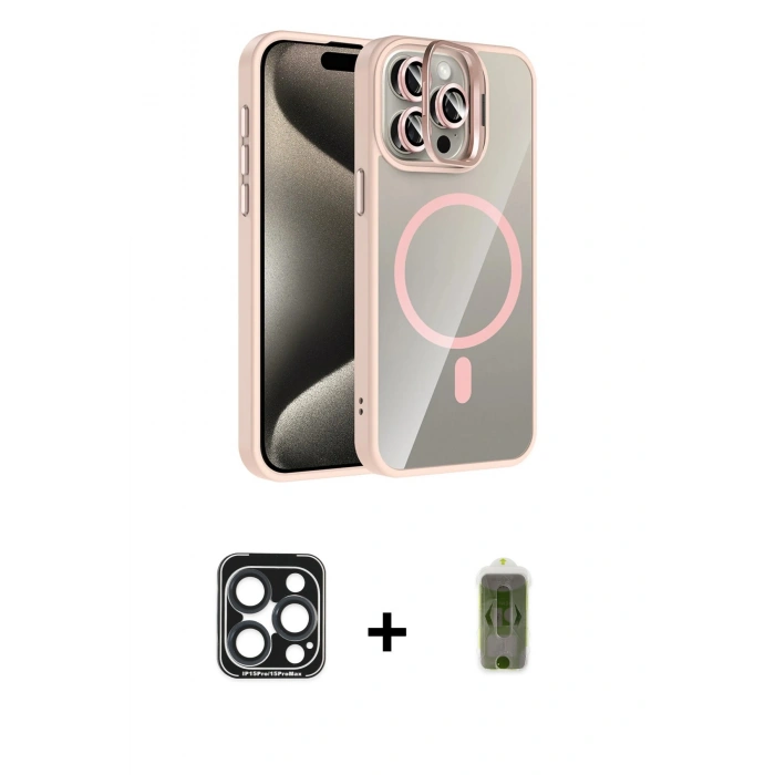 MARSİLYAN™- iPhone 15 Pro Max Kılıf Yadigar Asil Koleksiyonu - Siyah Joko Magic 5D Hayalet Cam + PVD Metal Kamera Lens - LT