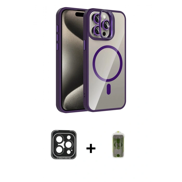 MARSİLYAN™- iPhone 15 Pro Max Kılıf Yadigar Asil Koleksiyonu - Siyah Joko Magic 5D Hayalet Cam + PVD Metal Kamera Lens - SH