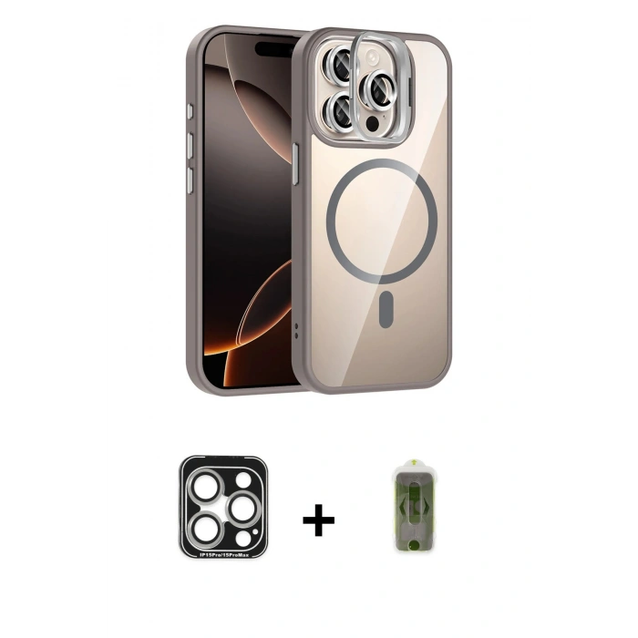 MARSİLYAN™- iPhone 15 Pro Max Kılıf Yadigar Asil Koleksiyonu - Siyah Joko Magic 5D Hayalet Cam + PVD Metal Kamera Lens - GS