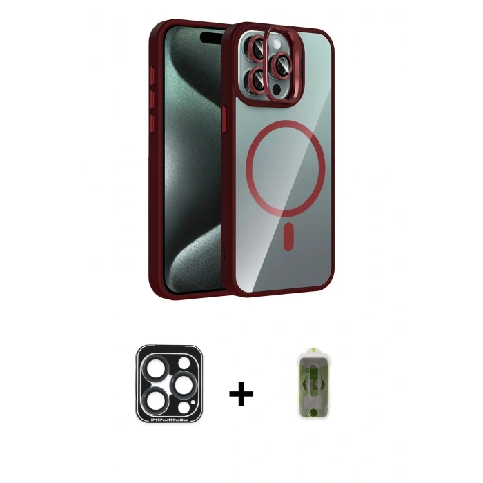 MARSİLYAN™- iPhone 15 Pro Max Kılıf Yadigar Asil Koleksiyonu - Siyah Joko Magic 5D Hayalet Cam + PVD Metal Kamera Lens - LT