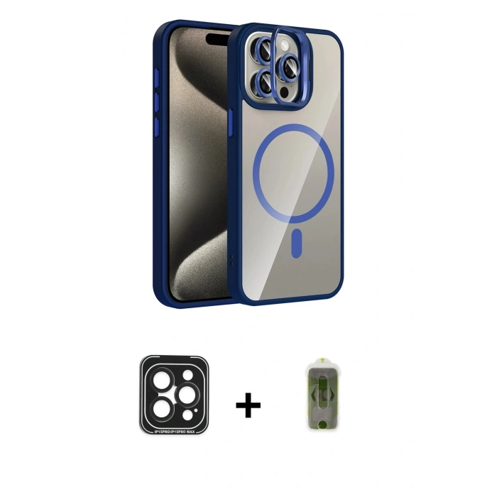 MARSİLYAN™- iPhone 15 Pro Max Kılıf Yadigar Asil Koleksiyonu - Siyah Joko Magic 5D Hayalet Cam + PVD Metal Kamera Lens - SH