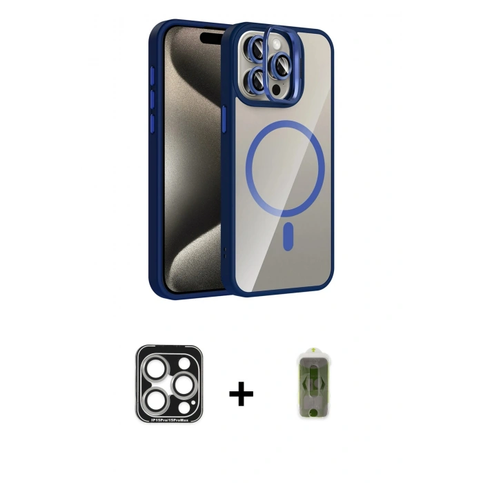 MARSİLYAN™- iPhone 15 Pro Max Kılıf Yadigar Asil Koleksiyonu - Siyah Joko Magic 5D Hayalet Cam + PVD Metal Kamera Lens - GS