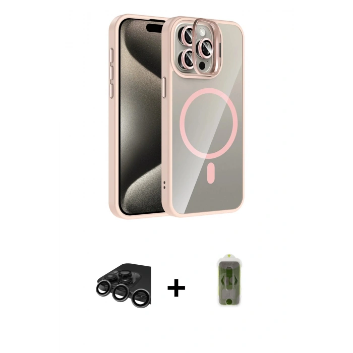 MARSİLYAN™- iPhone 15 Pro Max Kılıf Yadigar Asil Koleksiyonu - Siyah Joko Magic 5D Hayalet Cam + Raze Metal Kamera Lens - TMGI