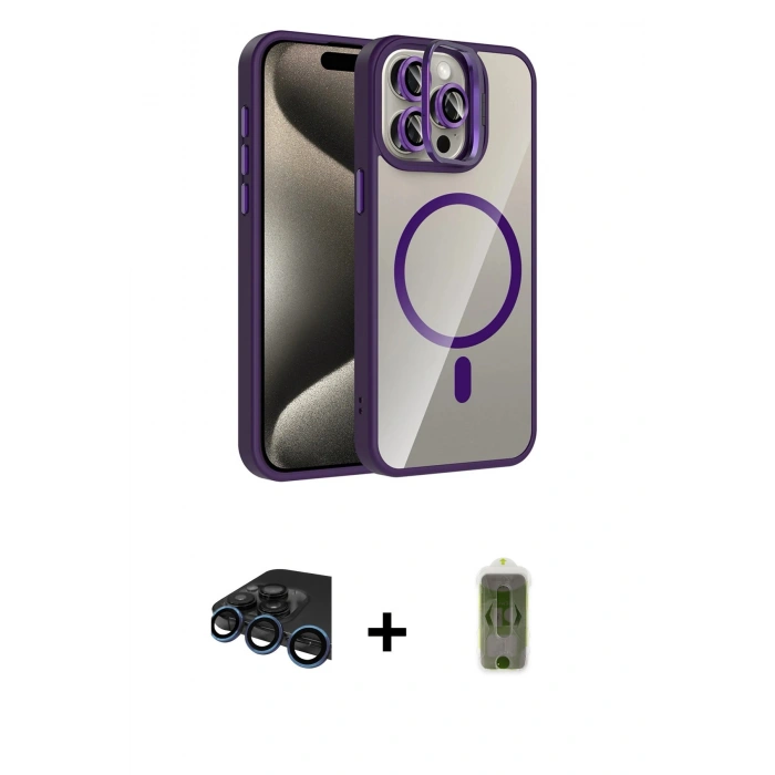 MARSİLYAN™- iPhone 15 Pro Max Kılıf Yadigar Asil Koleksiyonu - Siyah Joko Magic 5D Hayalet Cam + Raze Metal Kamera Lens - LT