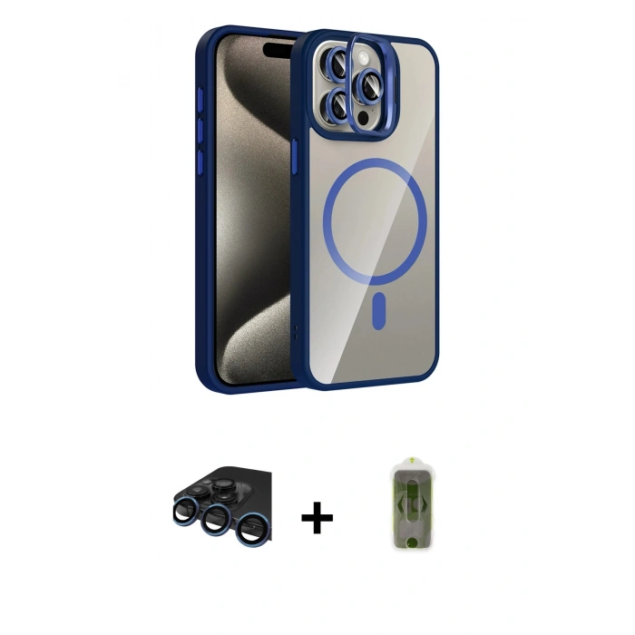 MARSİLYAN™- iPhone 15 Pro Max Kılıf Yadigar Asil Koleksiyonu - Siyah Joko Magic 5D Hayalet Cam + Raze Metal Kamera Lens - LT