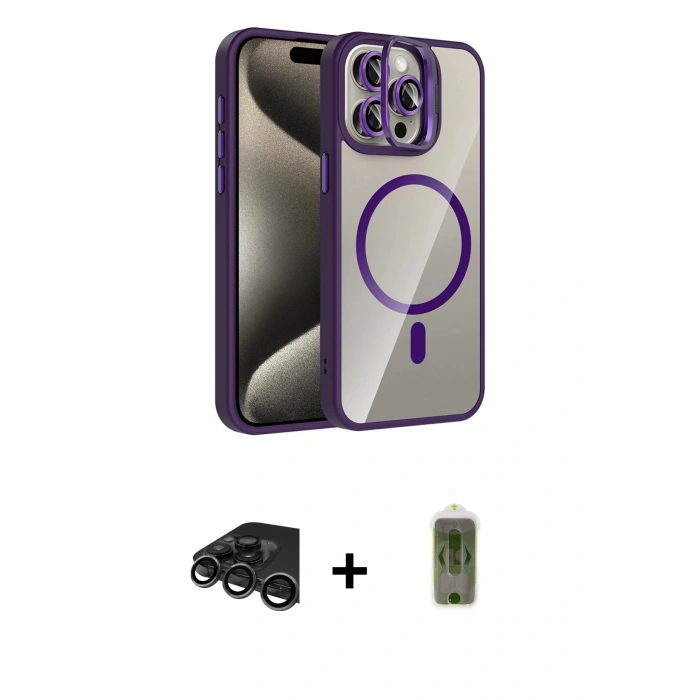 MARSİLYAN™- iPhone 15 Pro Max Kılıf Yadigar Asil Koleksiyonu - Siyah Joko Magic 5D Hayalet Cam + Raze Metal Kamera Lens - TMGI