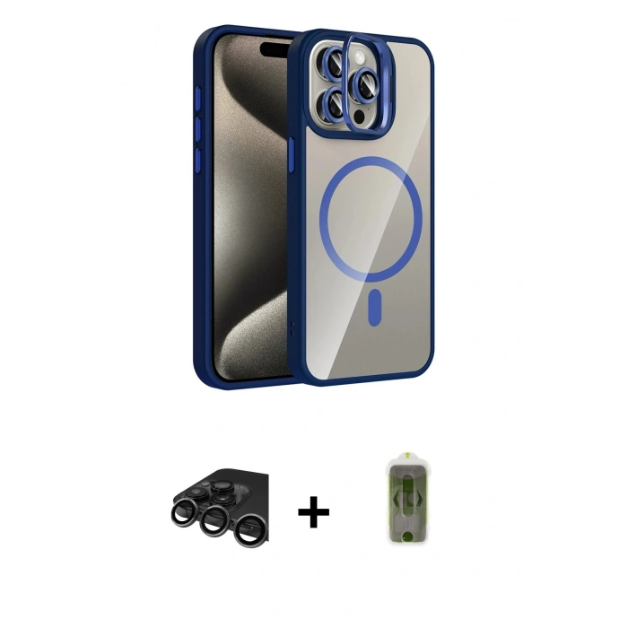 MARSİLYAN™- iPhone 15 Pro Max Kılıf Yadigar Asil Koleksiyonu - Siyah Joko Magic 5D Hayalet Cam + Raze Metal Kamera Lens - TMGI