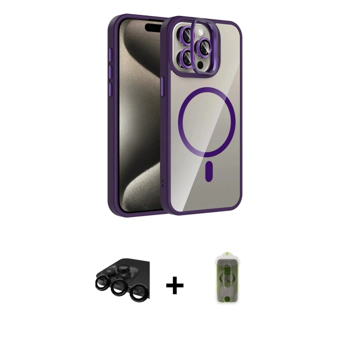 MARSİLYAN™- iPhone 15 Pro Max Kılıf Yadigar Asil Koleksiyonu - Siyah Joko Magic 5D Hayalet Cam + Raze Metal Kamera Lens - SH