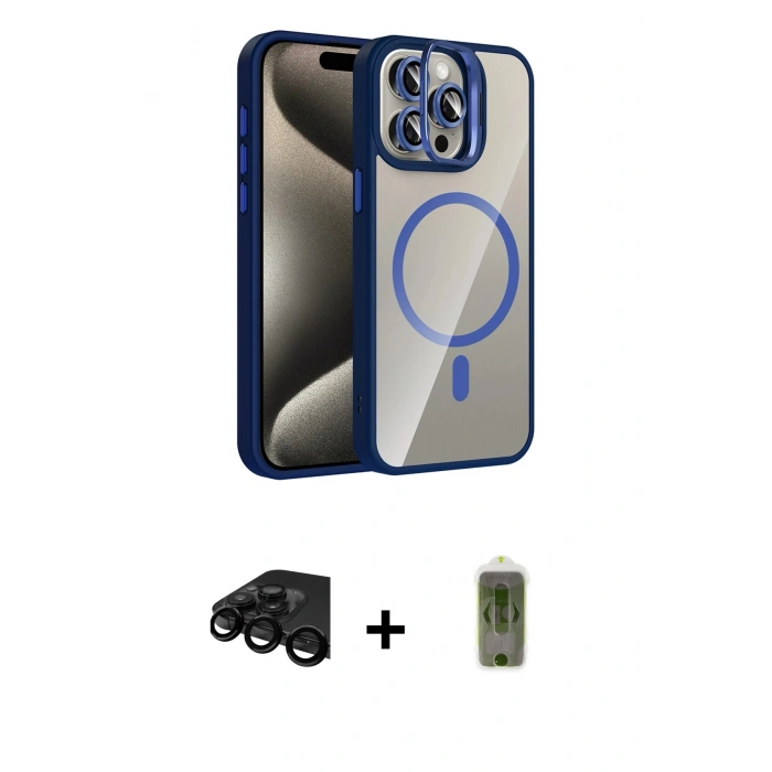 MARSİLYAN™- iPhone 15 Pro Max Kılıf Yadigar Asil Koleksiyonu - Siyah Joko Magic 5D Hayalet Cam + Raze Metal Kamera Lens - SH