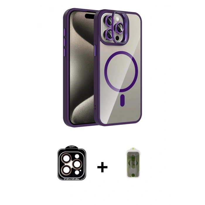 MARSİLYAN™- iPhone 15 Pro Max Kılıf Yadigar Asil Koleksiyonu - Siyah Joko Magic 5D Hayalet Cam + PVD Metal Kamera Lens - TU
