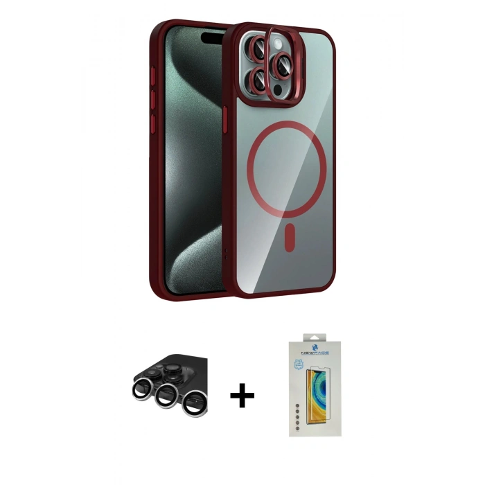 MARSİLYAN™- iPhone 15 Pro Max Kılıf Yadigar Asil Koleksiyonu - Siyah Polymer Nano Ekran Koruyucu + Raze Metal Kamera Lens - GS
