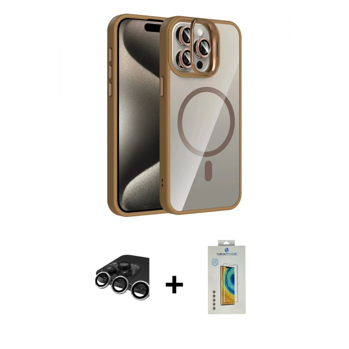 MARSİLYAN™- iPhone 15 Pro Max Kılıf Yadigar Asil Koleksiyonu - Siyah Polymer Nano Ekran Koruyucu + Raze Metal Kamera Lens - GS