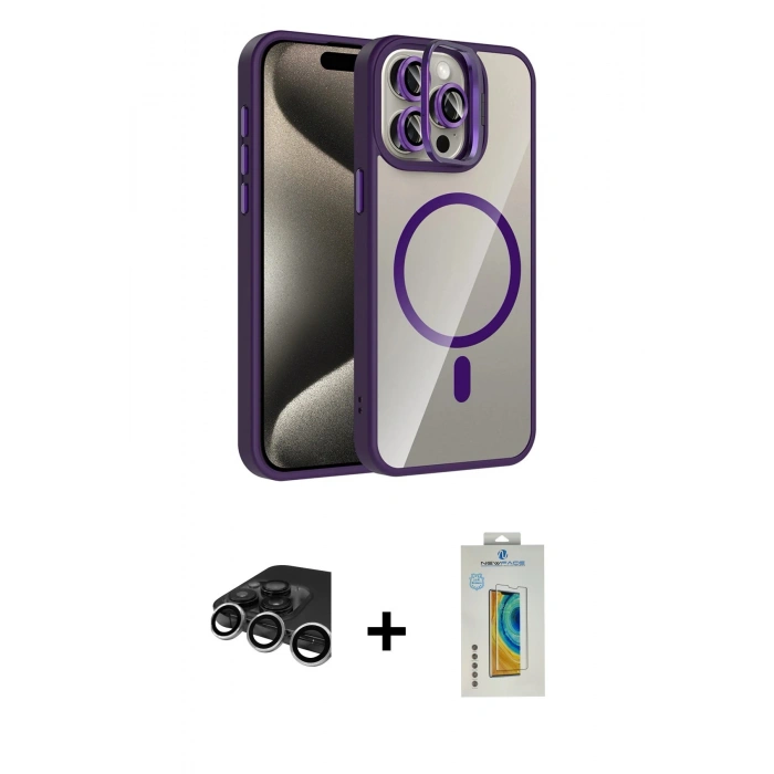 MARSİLYAN™- iPhone 15 Pro Max Kılıf Yadigar Asil Koleksiyonu - Siyah Polymer Nano Ekran Koruyucu + Raze Metal Kamera Lens - GS