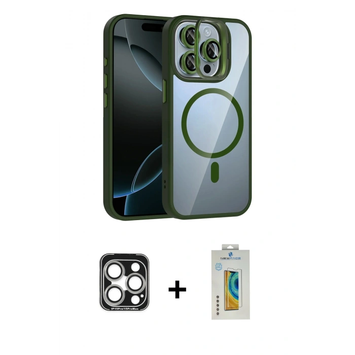 MARSİLYAN™- iPhone 15 Pro Max Kılıf Yadigar Asil Koleksiyonu - Siyah Polymer Nano Ekran Koruyucu + PVD Metal Kamera Lens - GS