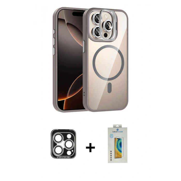MARSİLYAN™- iPhone 15 Pro Max Kılıf Yadigar Asil Koleksiyonu - Siyah Polymer Nano Ekran Koruyucu + PVD Metal Kamera Lens - GS