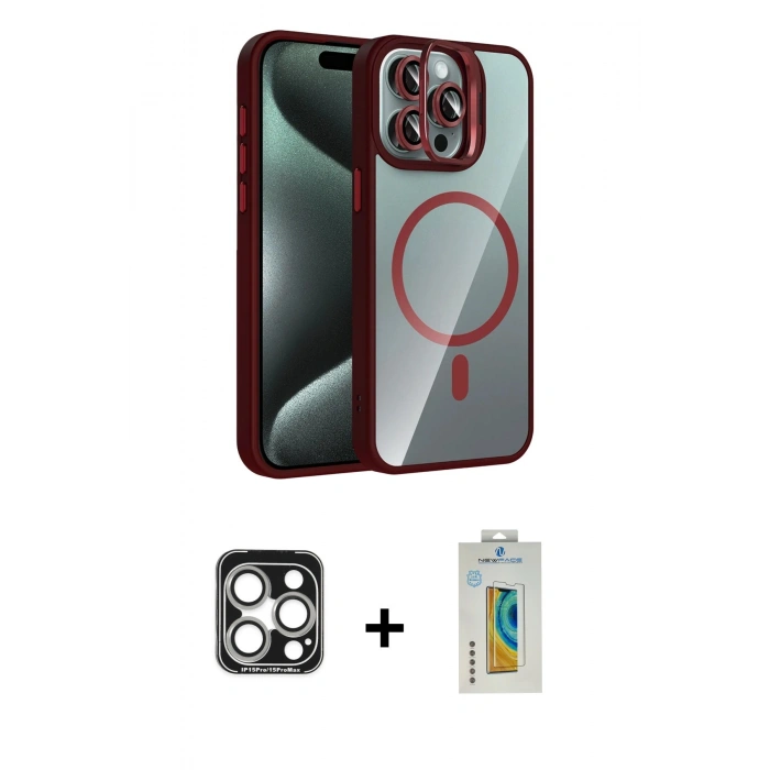 MARSİLYAN™- iPhone 15 Pro Max Kılıf Yadigar Asil Koleksiyonu - Siyah Polymer Nano Ekran Koruyucu + PVD Metal Kamera Lens - GS