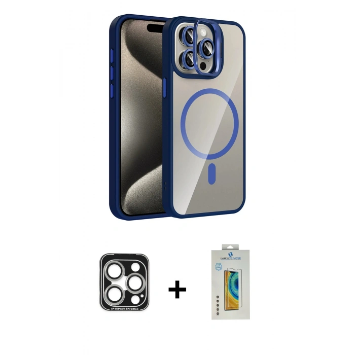 MARSİLYAN™- iPhone 15 Pro Max Kılıf Yadigar Asil Koleksiyonu - Siyah Polymer Nano Ekran Koruyucu + PVD Metal Kamera Lens - GS