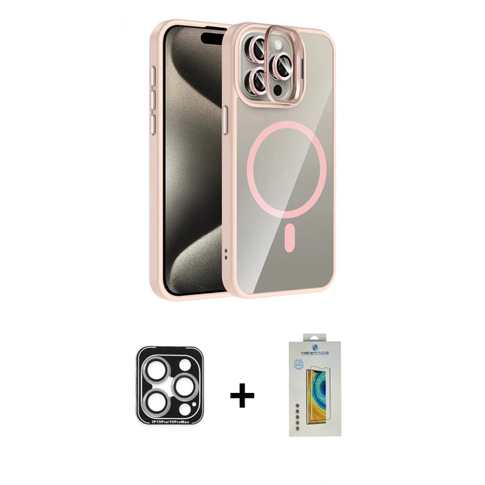 MARSİLYAN™- iPhone 15 Pro Max Kılıf Yadigar Asil Koleksiyonu - Siyah Polymer Nano Ekran Koruyucu + PVD Metal Kamera Lens - GS