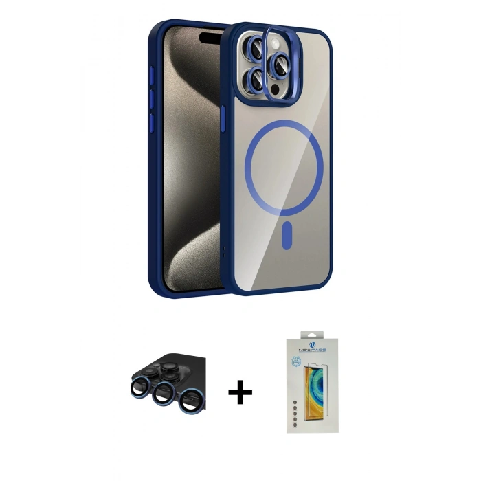 MARSİLYAN™- iPhone 15 Pro Max Kılıf Yadigar Asil Koleksiyonu - Siyah Polymer Nano Ekran Koruyucu + Raze Metal Kamera Lens - LT