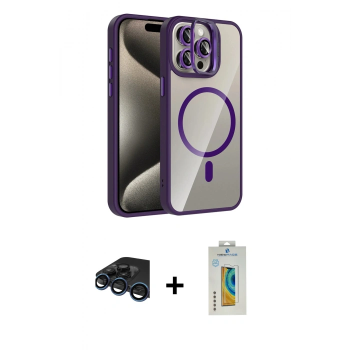 MARSİLYAN™- iPhone 15 Pro Max Kılıf Yadigar Asil Koleksiyonu - Siyah Polymer Nano Ekran Koruyucu + Raze Metal Kamera Lens - LT