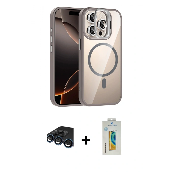 MARSİLYAN™- iPhone 15 Pro Max Kılıf Yadigar Asil Koleksiyonu - Siyah Polymer Nano Ekran Koruyucu + Raze Metal Kamera Lens - LT