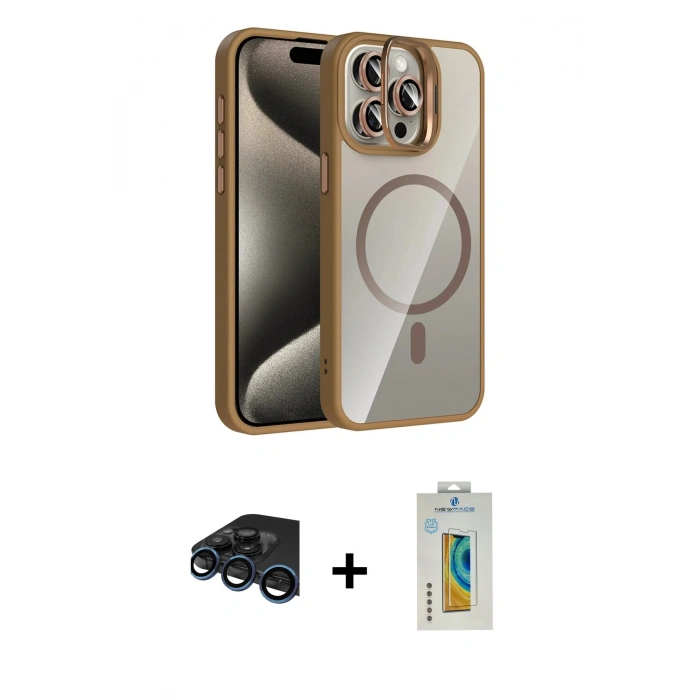 MARSİLYAN™- iPhone 15 Pro Max Kılıf Yadigar Asil Koleksiyonu - Siyah Polymer Nano Ekran Koruyucu + Raze Metal Kamera Lens - LT