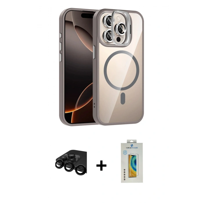 MARSİLYAN™- iPhone 15 Pro Max Kılıf Yadigar Asil Koleksiyonu - Siyah Polymer Nano Ekran Koruyucu + Raze Metal Kamera Lens - SH