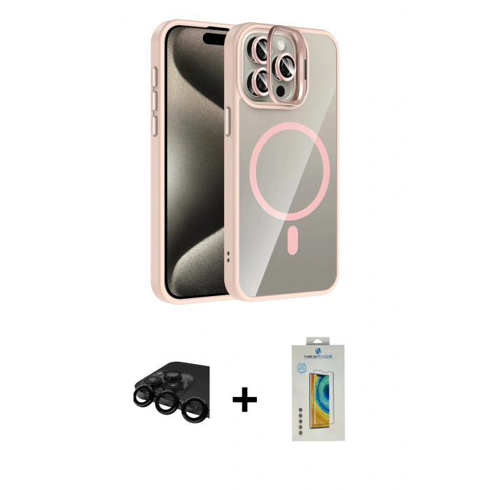 MARSİLYAN™- iPhone 15 Pro Max Kılıf Yadigar Asil Koleksiyonu - Siyah Polymer Nano Ekran Koruyucu + Raze Metal Kamera Lens - SH